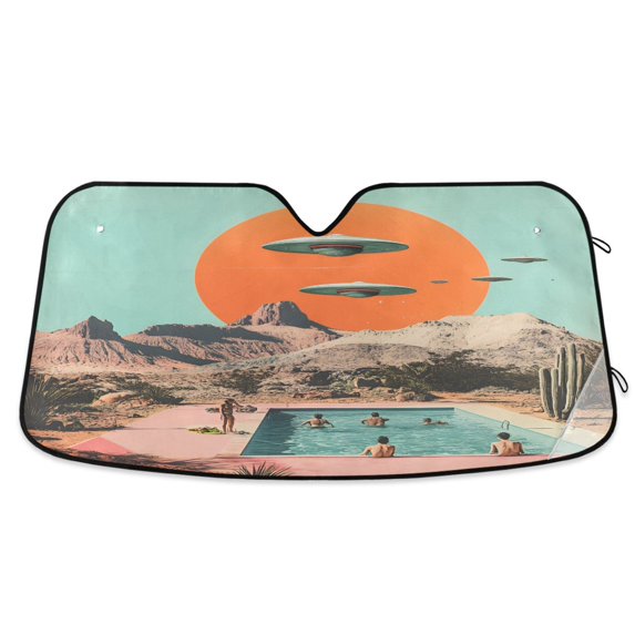 Yayeee Car Windshield Sun Shade Universal Fit Front Visor Protector, Retro UFO