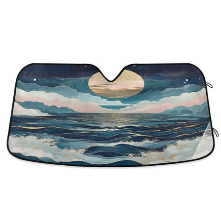 Yayeee Car Windshield Sun Shade Universal Fit Front Visor Protector, Rolling Waves