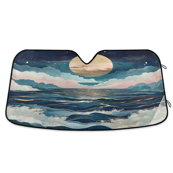 Yayeee Car Windshield Sun Shade Universal Fit Front Visor Protector, Rolling Waves