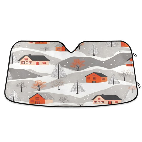 Yayeee Car Windshield Sun Shade Universal Fit Foldable Front Window Visor Protector, Size 55"x27.6", Snow Cartoon Houses