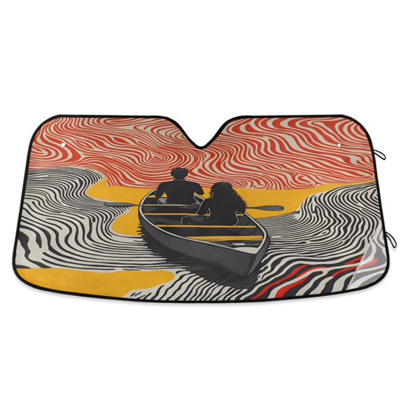 Yayeee Car Windshield Sun Shade Universal Fit Front Visor Protector, Striped Boat