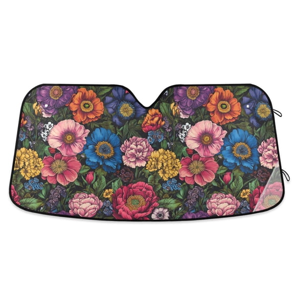 Yayeee Car Windshield Sun Shade Universal Fit Front Visor Protector, Vibrant Blooming Flowers
