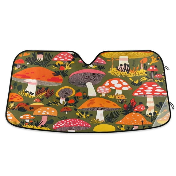 Yayeee Car Windshield Sun Shade Universal Fit Front Visor Protector, Vibrant Mushroom