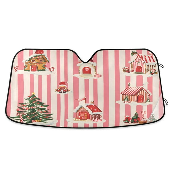 Yayeee Car Windshield Sun Shade Universal Fit Front Visor Protector, White Gingerbread Houses