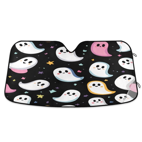 Yayeee Car Windshield Sun Shade Universal Fit Front Visor Protector, White Halloween Ghost