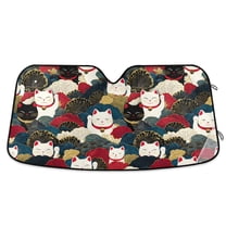 Yayeee Car Windshield Sun Shade Universal Fit Front Visor Protector, White Lucky Cat