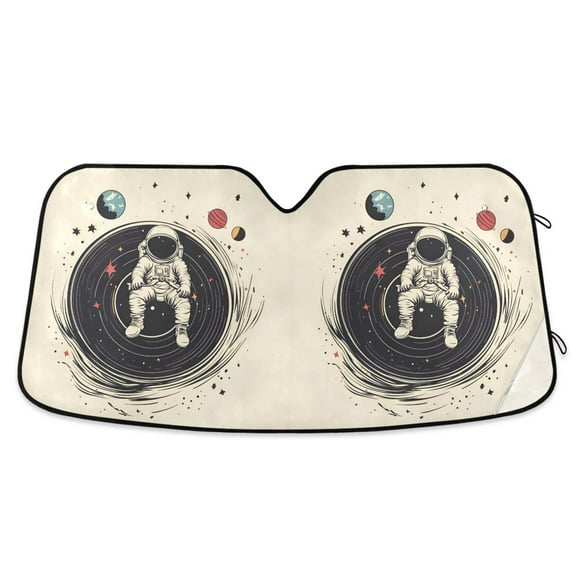 Yayeee Car Windshield Sun Shade Universal Fit Front Visor Protector, Beige Astronaut Space