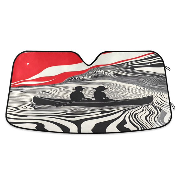 Yayeee Car Windshield Sun Shade Universal Fit Front Visor Protector, Black Illusionary Boat