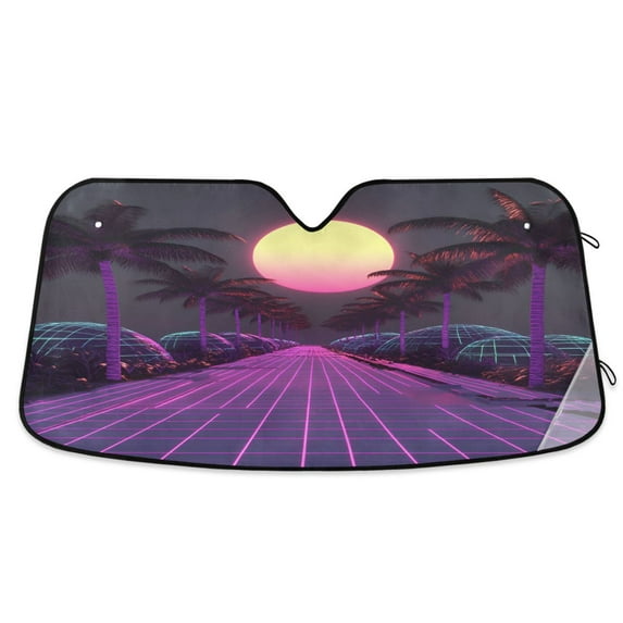 Yayeee Car Windshield Sun Shade Universal Fit Front Visor Protector, Black Neon Road