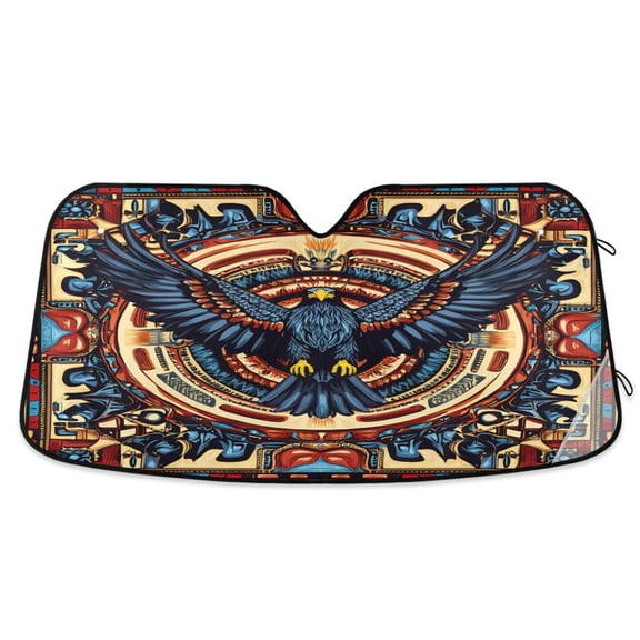 Yayeee Car Windshield Sun Shade Universal Fit Front Visor Protector, Blue Geometric Eagle