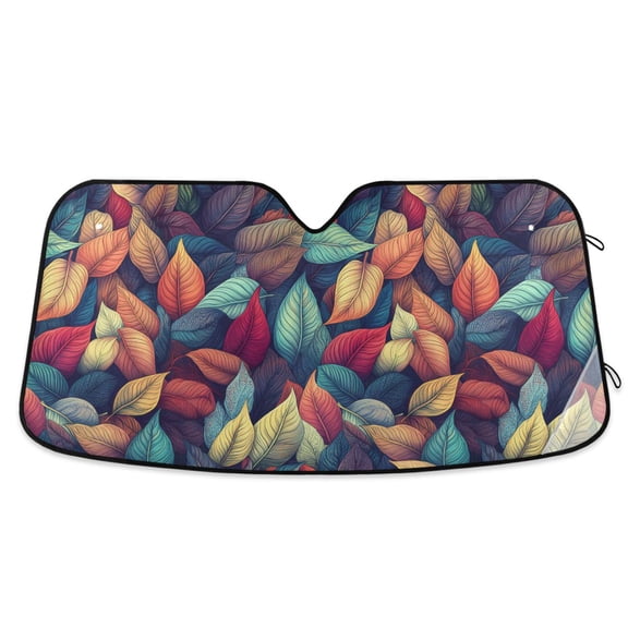 Yayeee Car Windshield Sun Shade Universal Fit Foldable Front Window Visor Protector, Size 57"x31.5", Blue Vibrant Leaves Pattern