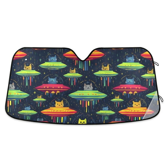 Yayeee Car Windshield Sun Shade Universal Fit Front Visor Protector, Colorful Space Cat