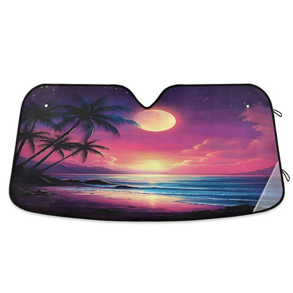 Yayeee Car Windshield Sun Shade Universal Fit Front Visor Protector, Dreamy Palm Tree Pattern