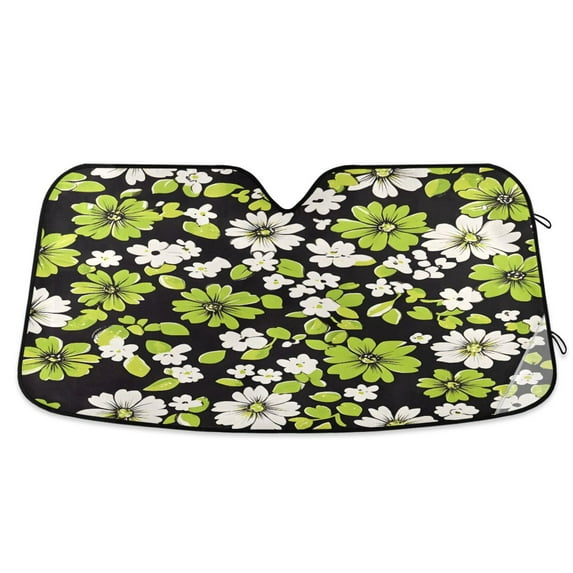 Yayeee Car Windshield Sun Shade Universal Fit Front Visor Protector, Green Flower Pattern
