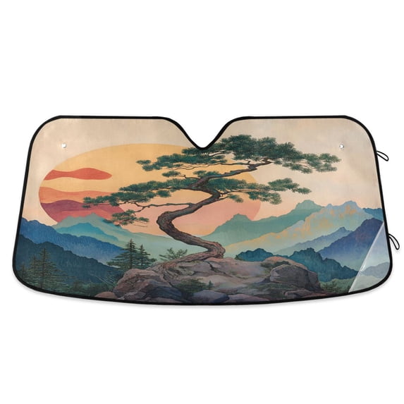 Yayeee Car Windshield Sun Shade Universal Fit Front Visor Protector, Pine Tree at Dawn