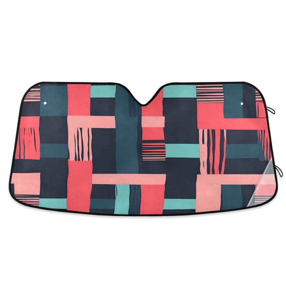 Yayeee Car Windshield Sun Shade Universal Fit Front Visor Protector, Pink Geometric