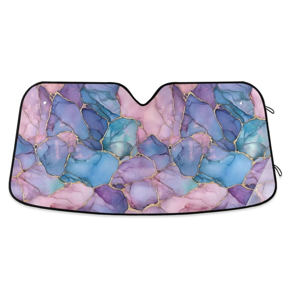 Yayeee Car Windshield Sun Shade Universal Fit Front Visor Protector, Pink Marble Pattern