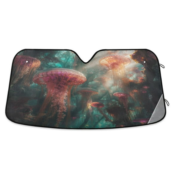 Yayeee Car Windshield Sun Shade Universal Fit Front Visor Protector, Psychedelic Forest