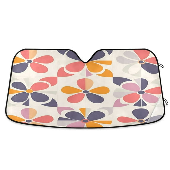 Yayeee Car Windshield Sun Shade Universal Fit Front Visor Protector, Purple Retro Flower