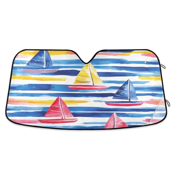 Yayeee Car Windshield Sun Shade Universal Fit Front Visor Protector, Red Hand Drawn Sailboats