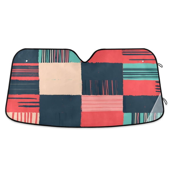 Yayeee Car Windshield Sun Shade Universal Fit Front Visor Protector, Red Teal Plaid