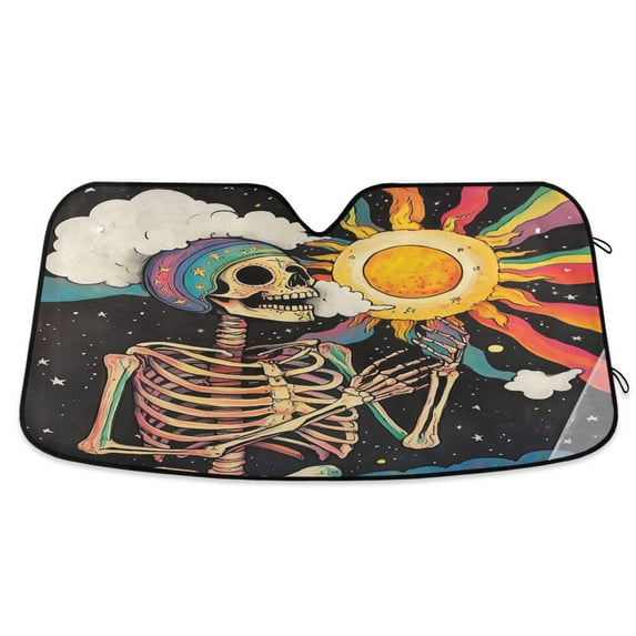 Yayeee Car Windshield Sun Shade Universal Fit Front Visor Protector, Skeleton with Sun