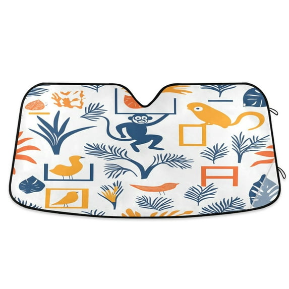 Yayeee Car Windshield Sun Shade Universal Fit Front Visor Protector, Tropical Jungle Vibes