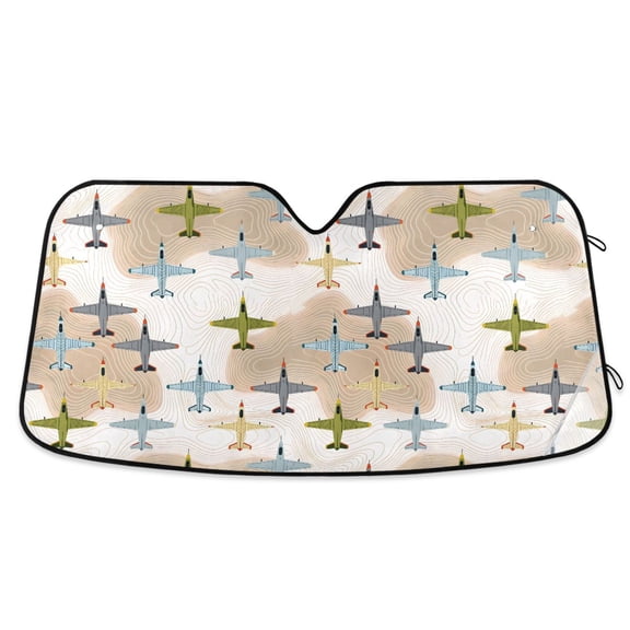 Yayeee Car Windshield Sun Shade Universal Fit Foldable Front Window Visor Protector, Size 55"x27.6", Colorful Airplanes Pattern