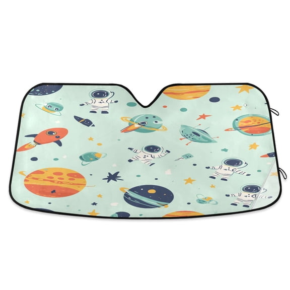 Yayeee Car Windshield Sun Shade Universal Fit Foldable Front Window Visor Protector, Size 55"x27.6", Space Patterns