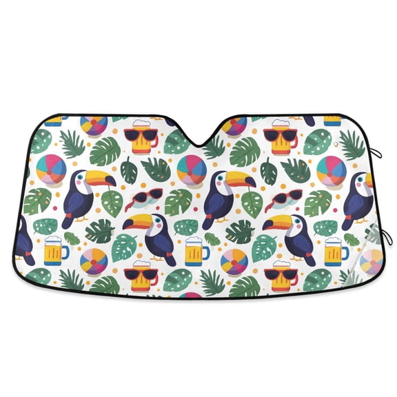 Yayeee Car Windshield Sun Shade Universal Fit Foldable Front Window Visor Protector, Size 55"x27.6", Vibrant Toucans Pattern