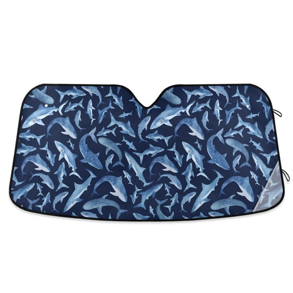 Yayeee Car Windshield Sun Shade Universal Fit Foldable Front Window Visor Protector, Size 55"x27.6", Watercolor Shark Pattern