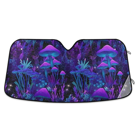 Yayeee Car Windshield Sun Shade Universal Fit Foldable Front Window Visor Protector, Size 57"x31.5", Purple Mushrooms Pattern