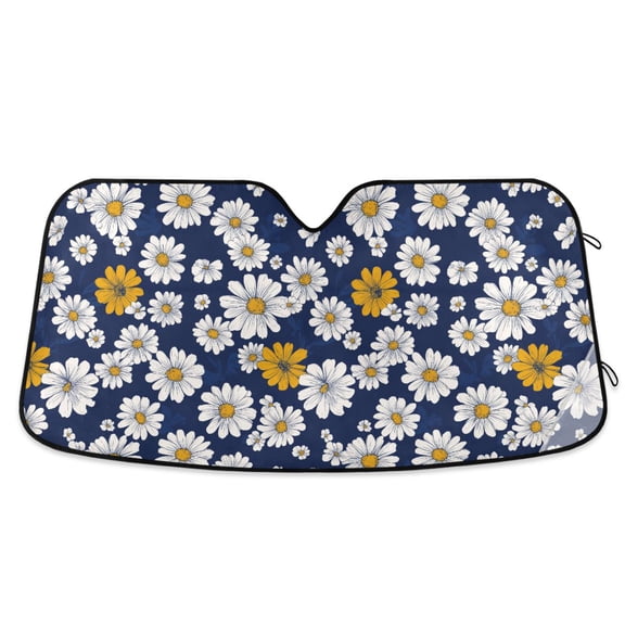 Yayeee Car Windshield Sun Shade Universal Fit Foldable Front Window Visor Protector, Size 57"x31.5", Retro Daisy Pattern