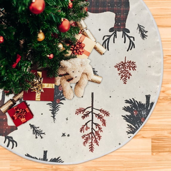 Yayeee Christmas Tree Skirt 35 inches for Xmas Tree Holiday Party Decoration, Beige Christmas Forest