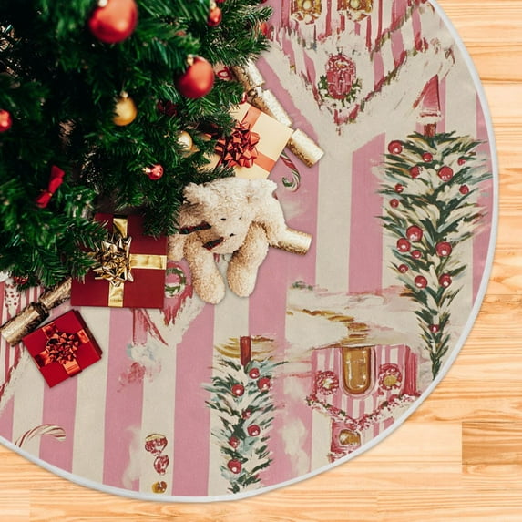 Yayeee Christmas Tree Skirt 35 inches for Xmas Tree Holiday Party Decoration, Beige Gingerbread Houses