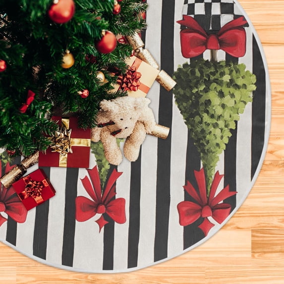 Yayeee Christmas Tree Skirt 35 inches for Xmas Tree Holiday Party Decoration, Black Striped Trees