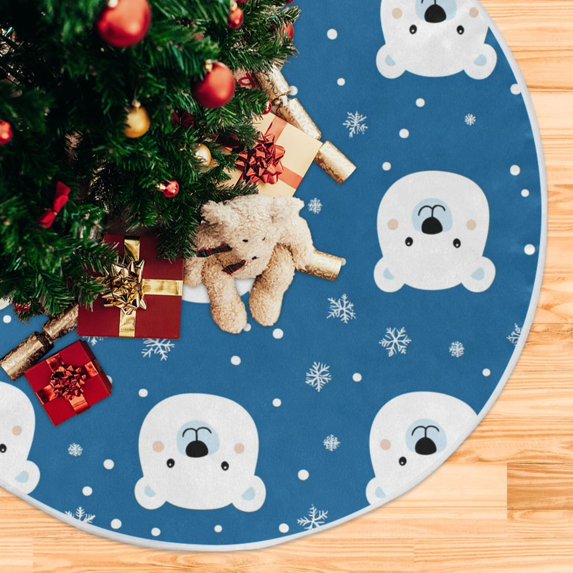 Yayeee Christmas Tree Skirt 35 inches for Xmas Tree Holiday Party Decoration, Blue Polar Bear