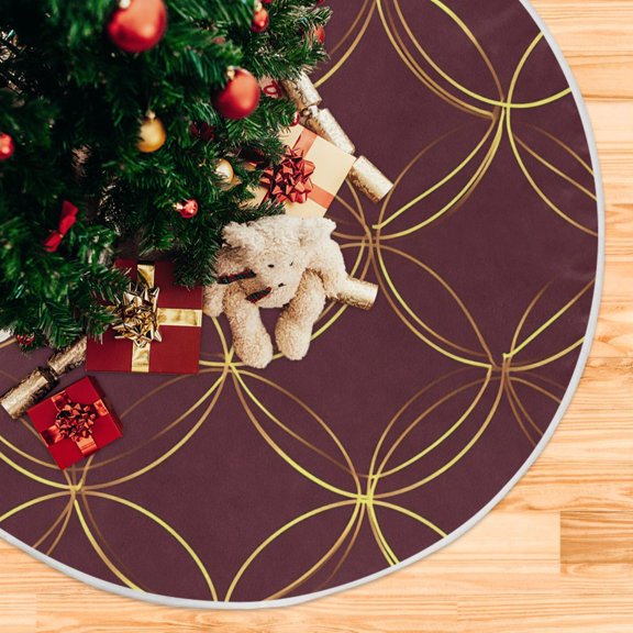 Yayeee Christmas Tree Skirt 35 inches for Xmas Tree Holiday Party Decoration, Circular Gold Pattern