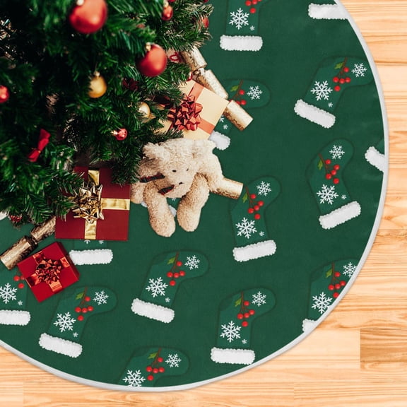 Yayeee Christmas Tree Skirt 35 inches for Xmas Tree Holiday Party Decoration, Green Christmas Socks Pattern