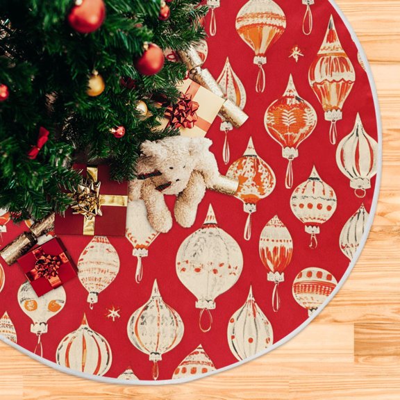 Yayeee Christmas Tree Skirt 35 inches for Xmas Tree Holiday Party Decoration, Orange Christmas Ornaments Pattern