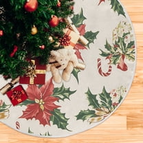 Yayeee Christmas Tree Skirt 35 inches for Xmas Tree Holiday Party Decoration, Red Christmas Poinsettia