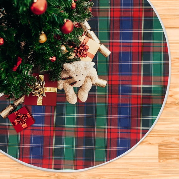 Yayeee Christmas Tree Skirt 35 inches for Xmas Tree Holiday Party Decoration, Red Green Pattern