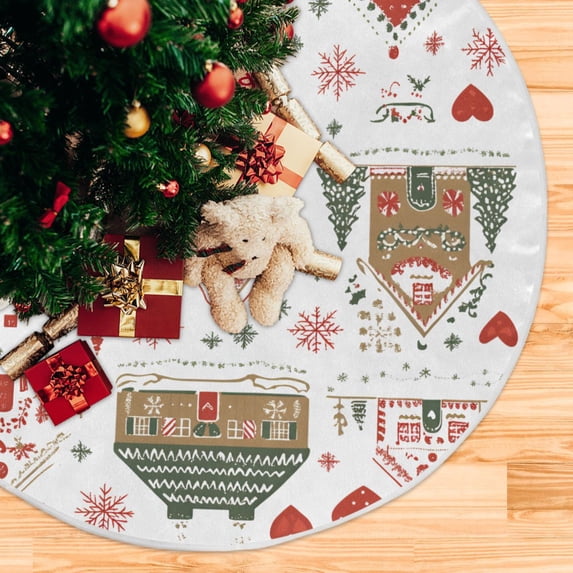 Yayeee Christmas Tree Skirt 35 inches for Xmas Tree Holiday Party Decoration, Red Nordic Christmas House