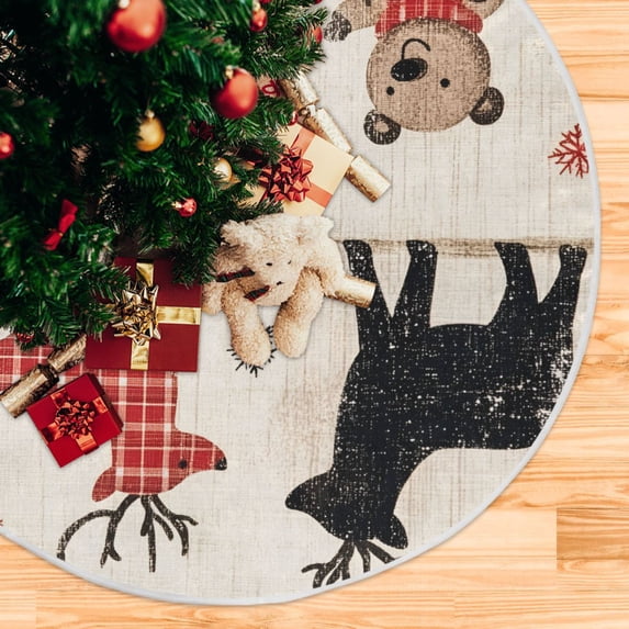 Yayeee Christmas Tree Skirt 35 inches for Xmas Tree Holiday Party Decoration, Retro Christmas Forest