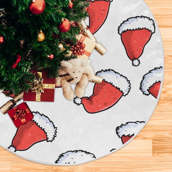 Yayeee Christmas Tree Skirt 35 inches for Xmas Tree Holiday Party Decoration, Santa Hats Pattern
