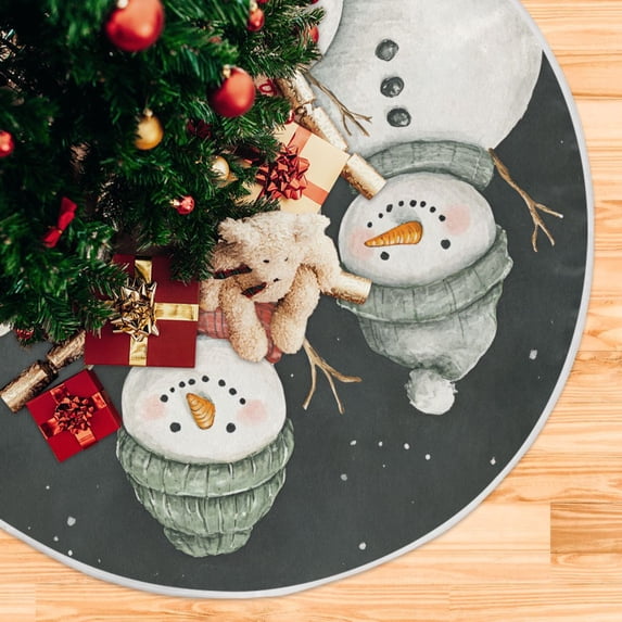 Yayeee Christmas Tree Skirt 35 inches for Xmas Tree Holiday Party Decoration, Snowman Family
