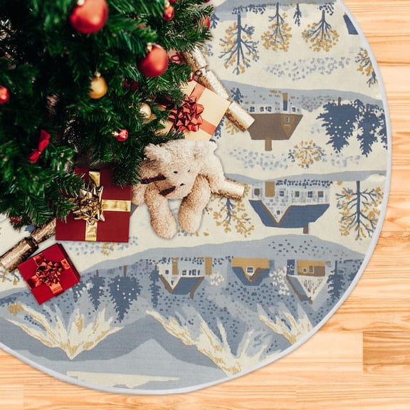 Yayeee Christmas Tree Skirt 35 inches for Xmas Tree Holiday Party Decoration, Snowy Mountains