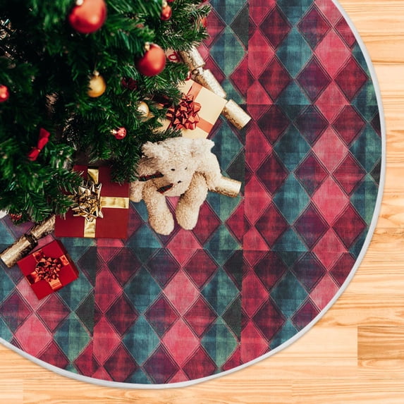 Yayeee Christmas Tree Skirt 35 inches for Xmas Tree Holiday Party Decoration, Vibrant Green Tartan Pattern