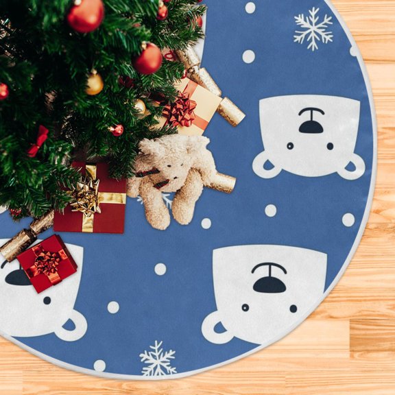 Yayeee Christmas Tree Skirt 35 inches for Xmas Tree Holiday Party Decoration, White Polar Bear
