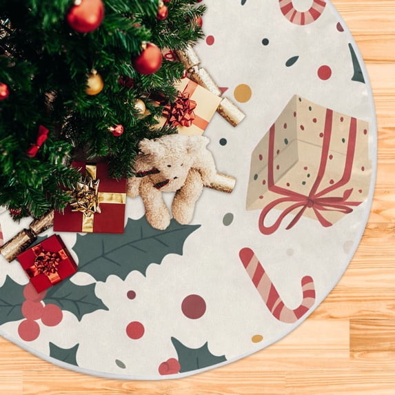 Yayeee Christmas Tree Skirt 47 inches for Xmas Tree Holiday Party Decoration, Beige Christmas Candy Canes